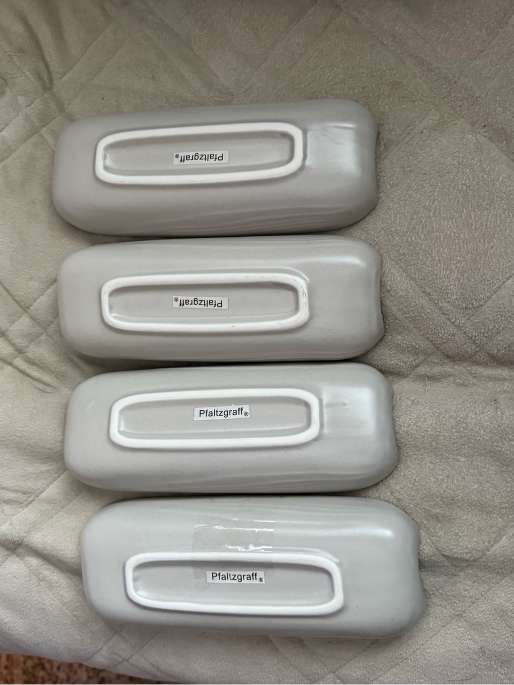 Pfaltzgraff White Ceramic Trays with Blue Trim - Set of 4 - Picture 2 of 2